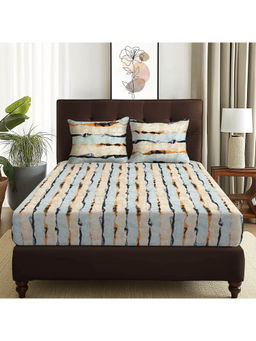Story@Home - 180 TC Grey & Cream Abstract Microfiber Double Size Bedsheet with 2 Pillow Covers