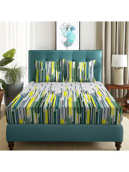 Story@Home - 180 TC Grey & Lime Abstract Microfiber Double Size Bedsheet with 2 Pillow Covers