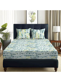 Story@Home - 180 TC Grey Leaf Microfiber Double Size Bedsheet with 2 Pillow Covers