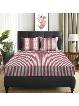 Story@Home - 180 TC Maroon Stripes Microfiber Double Size Bedsheet with 2 Pillow Covers