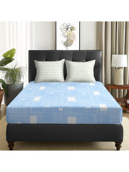 Story@Home - 180 TC White & Sky Blue Abstract Microfiber Double Size Bedsheet with 2 Pillow Covers
