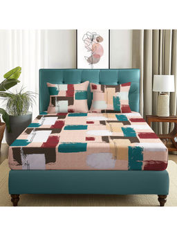 Story@Home - 180 TC Peach Abstract Geometric Microfiber Double Size Bedsheet with 2 Pillow Covers