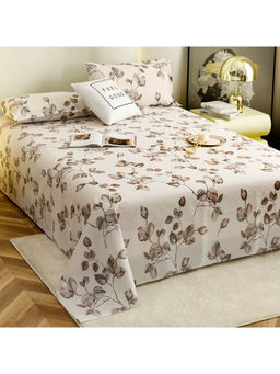 Story@Home - 190 TC Double Size Bedsheet with 2 Pillow Covers, Off White & Grey, Floral