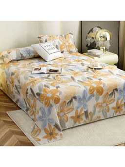 Story@Home - 190 TC Double Size Bedsheet with 2 Pillow Covers, White & Yellow, Floral