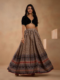 Gajra Gang - Navy Blue V Neck Choli Top With Skirt GGLEH40 (Set of 2)