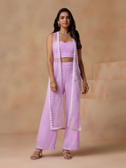 Gajra Gang - Lavendare Chunky Crochet Butterfly Embroidery Co-ord Set & jacket GGSKD110 (Set of 3)