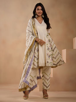 Gajra Gang - Lavendare Off White Knee Length Co-ord Set GGSKD112 (Set of 3)