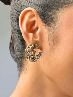 Fida - Antique Gold and Silver Peacock Drop Earrings
