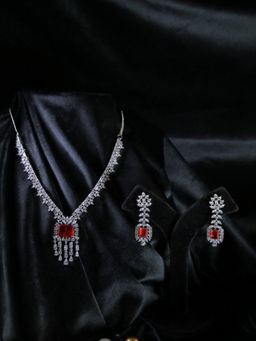 Swan Jewels - Brazilian Ruby Red Pendant Diamond Necklace Set