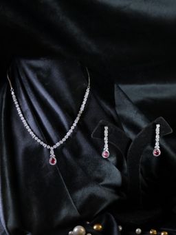Swan Jewels - Ramyah Ruby Red Pendant Diamond Necklace Set