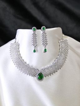 Swan Jewels - Sitaara Emerald Green Diamond Necklace Set