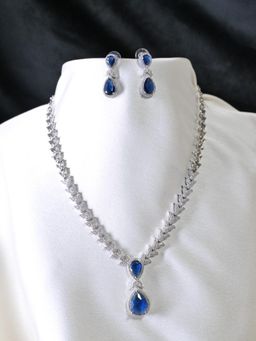 Swan Jewels - Aruni Blue Tear Shaped Diamond Cocktail Necklace Set