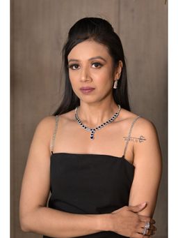 Swan Jewels - Pushp Blue Gemstone Diamond Cocktail Necklace Set