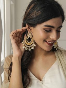 Fida - White Pearl Kundan Gold Plated Chandbali Earrings