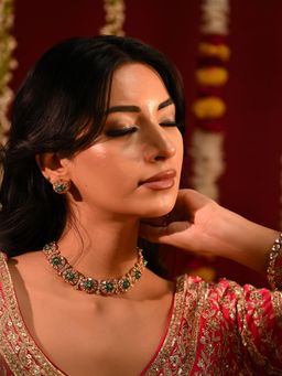 Ratnavali Jewels - Gold Plated Green Kundan Jewellery Set