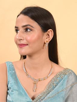 Ratnavali Jewels - Gold Plated White American Diamond Cz Jewellery Set