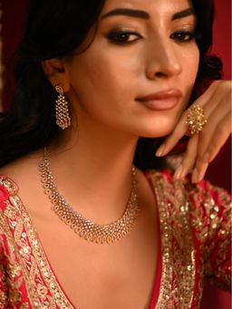 Ratnavali Jewels - Gold Plated White American Diamond Cz Jewellery Set