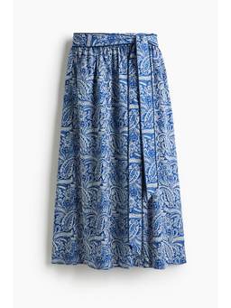 H&M - Women Blue Tie-Detail Poplin Skirt