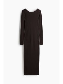 H&M - Women Brown Ribbed Scoop-Back Dress