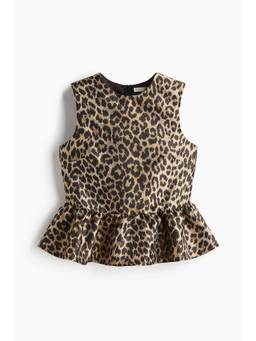 H&M - Women Beige Jacquard-Weave Peplum Top