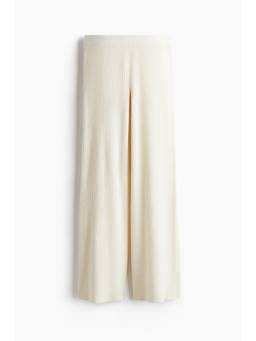 H&M - Women White Wide Rib-Knit Trousers