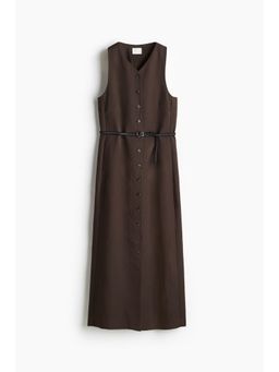 H&M - Women Brown Belted Button-Front Dress