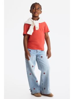 H&M - Girls Blue Printed Wide Leg Jeans