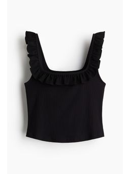 H&M - Women Black Frill-Trimmed Vest Top
