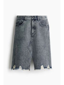H&M - Women Blue Trashed-Detail Denim Skirt