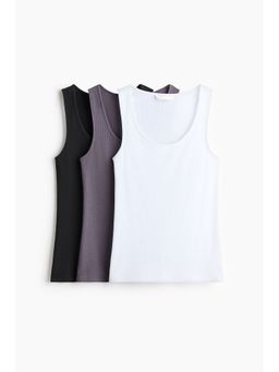 H&M - Women White 3-Pack Ribbed Vest Tops