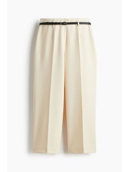 H&M - Women Beige Belted Ankle-Length Trousers