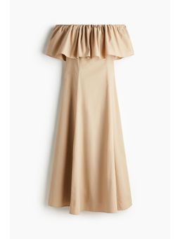 H&M - Women Beige Flounced Off-The-Shoulder Dress