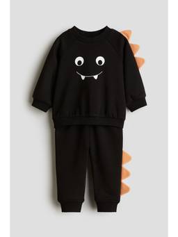 H&M - Boys Black 2-Piece Appliqua D Sweatshirt Set