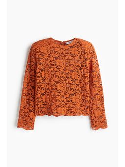 H&M - Women Orange Shoulder-Pad Lace Blouse