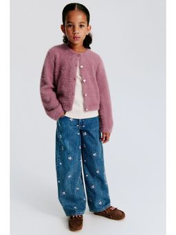 H&M - Girls Blue Motif-Detail Wide Leg Jeans