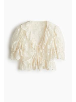 H&M - Women Beige Embroide Mesh Blouse