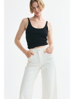 H&M - Women White Wide High Waist Ankle Jeans