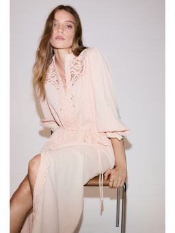H&M - Women Peach Lace-Detail Cotton Dress