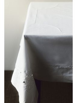 H&M - Home White Embroidery-Detail Tablecloth