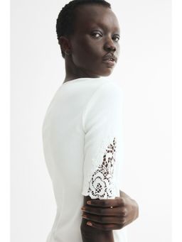 H&M - Women White Ribbed Lace-Inset Top