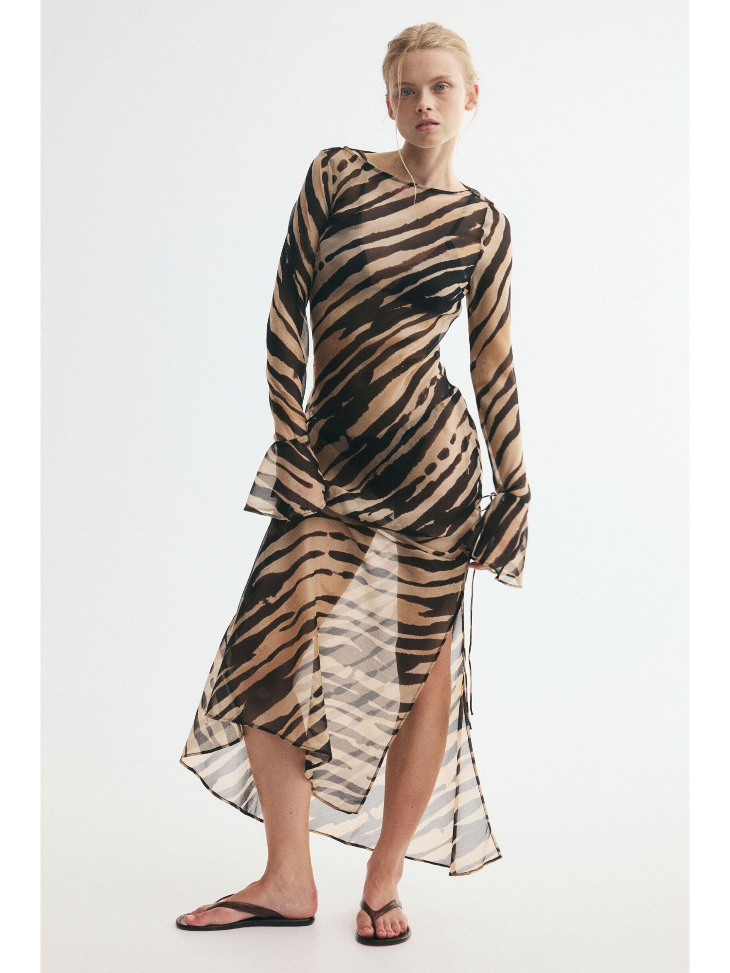 h&m Women Multi-Color Tie-Detail Chiffon Dress-picture-25