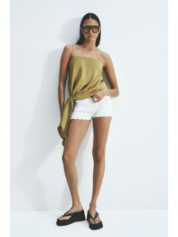 H&M - Women Yellow Draped-Panel Satin Strappy Top