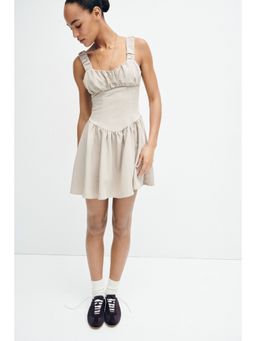 H&M - Women Beige Gathered Twill Dress
