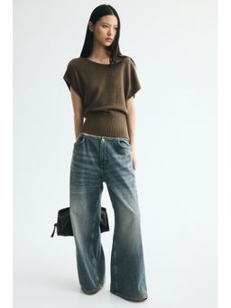 H&M - Women Beige Knitted Off-The-Shoulder Top