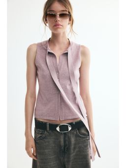 H&M - Women Purple Knitted Bow-Collar Top