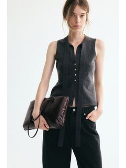 H&M - Women Grey Knitted Bow-Collar Top