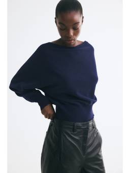 H&M - Women Blue Batwing-Sleeved Fine-Knit Jumper