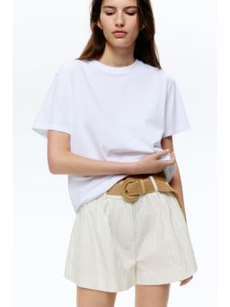 H&M - Women Beige Belted Cotton Shorts