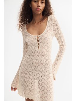 H&M - Women Beige Crochet-Look Mini Dress