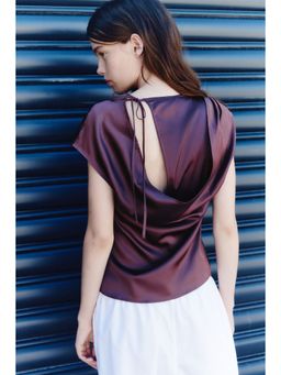 H&M - Women Purple Cut-Out Satin Top